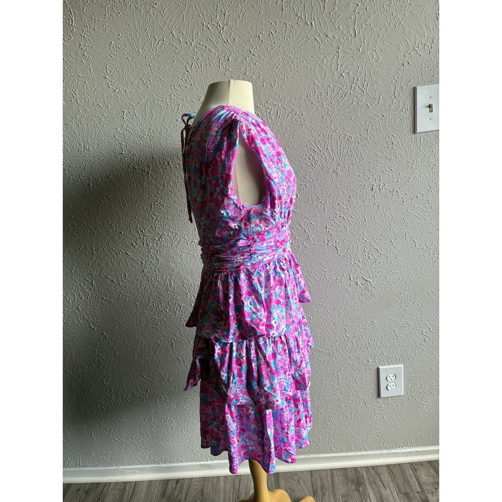Lilly Pulitzer Floral Tiered Dress Pink Blue Open Back Women's  Sz M - Picture 12 of 16